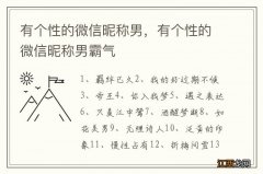 有个性的微信昵称男，有个性的微信昵称男霸气