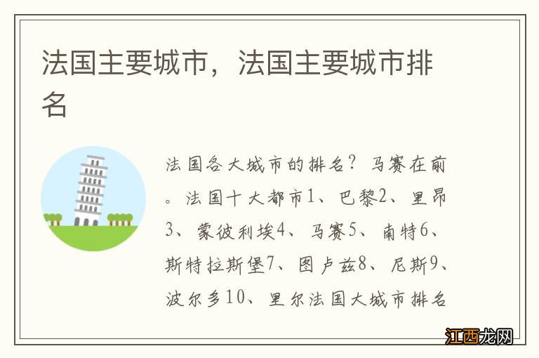法国主要城市,法国主要城市排名