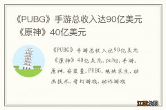 《PUBG》手游总收入达90亿美元 《原神》40亿美元