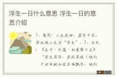 浮生一日什么意思 浮生一日的意思介绍