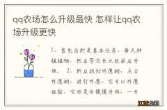 qq农场怎么升级最快 怎样让qq农场升级更快