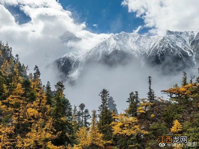 墨脱多雄拉雪山层林尽染如披上五彩衣