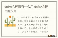 dnf公会硬币有什么用 dnf公会硬币的作用