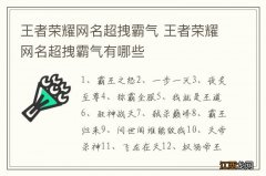 王者荣耀网名超拽霸气 王者荣耀网名超拽霸气有哪些