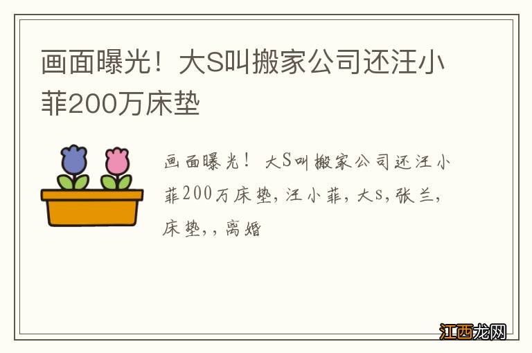 画面曝光！大S叫搬家公司还汪小菲200万床垫