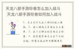 天龙八部手游珍兽怎么加入战斗 天龙八部手游珍兽如何加入战斗