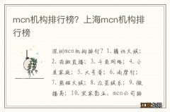 mcn机构排行榜？上海mcn机构排行榜