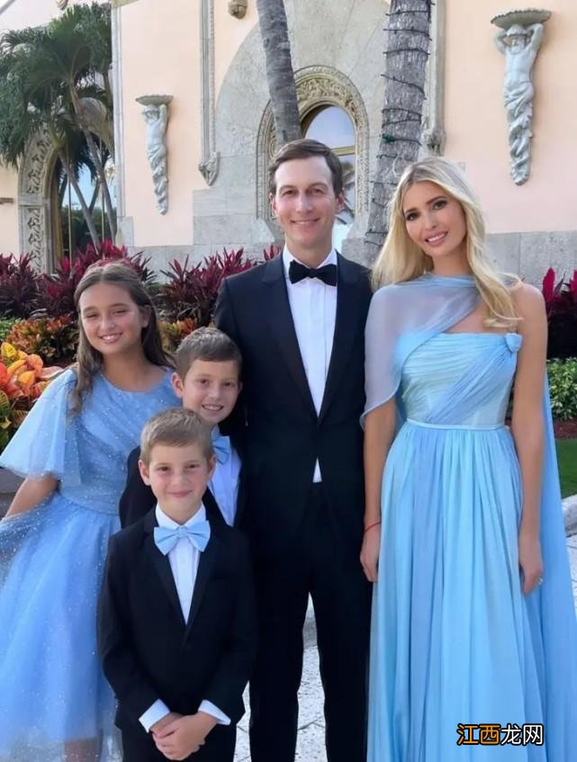 41岁伊万卡带全家赴妹妹婚礼，美若公主，踩“恨天高”直奔2米