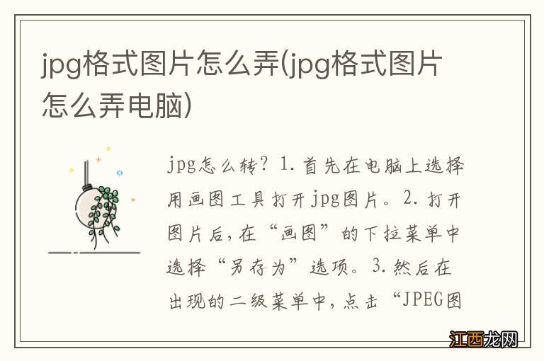 jpg格式图片怎么弄电脑 jpg格式图片怎么弄