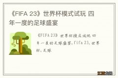 《FIFA 23》世界杯模式试玩 四年一度的足球盛宴