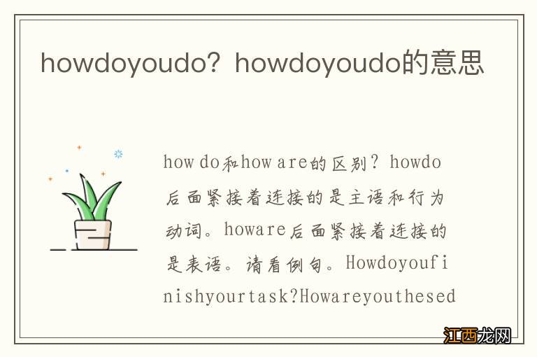 howdoyoudo？howdoyoudo的意思