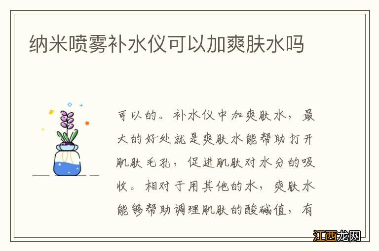 纳米喷雾补水仪可以加爽肤水吗
