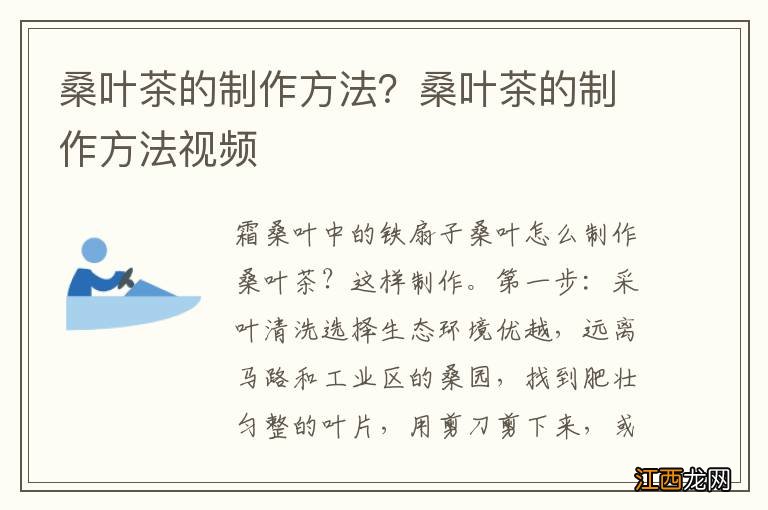 桑叶茶的制作方法？桑叶茶的制作方法视频