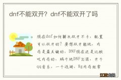 dnf不能双开？dnf不能双开了吗