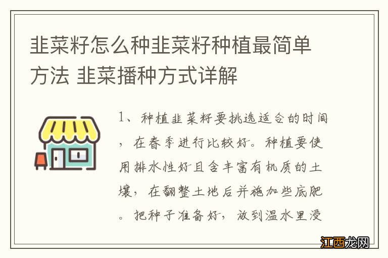 韭菜籽怎么种韭菜籽种植最简单方法 韭菜播种方式详解