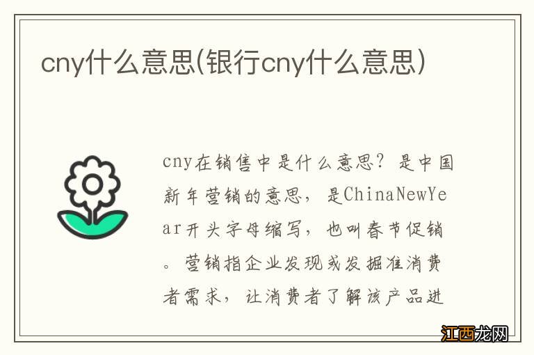 银行cny什么意思 cny什么意思