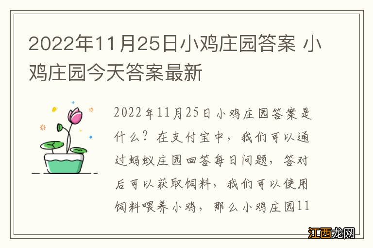 2022年11月25日小鸡庄园答案 小鸡庄园今天答案最新