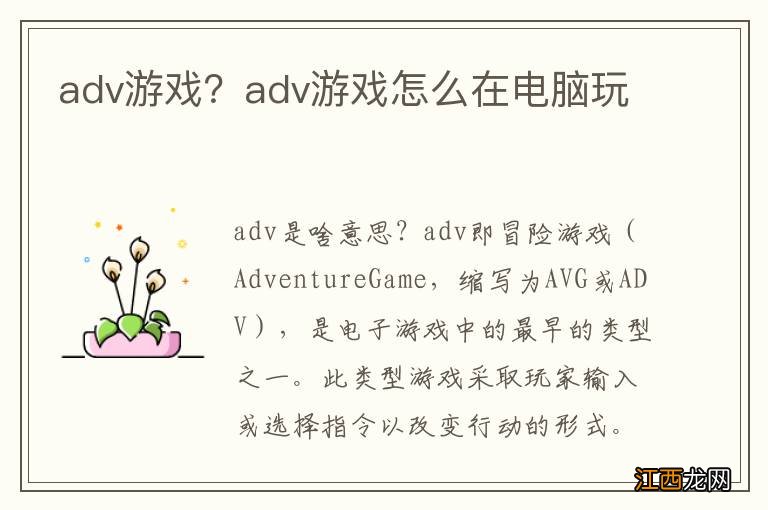 adv游戏？adv游戏怎么在电脑玩