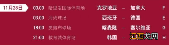 11月28日世界杯比赛一览 2022卡塔尔世界杯比赛时间表11.28