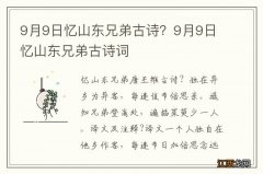 9月9日忆山东兄弟古诗？9月9日忆山东兄弟古诗词