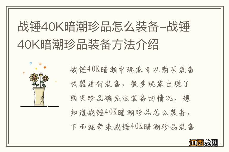 战锤40K暗潮珍品怎么装备-战锤40K暗潮珍品装备方法介绍