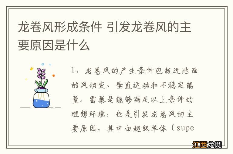 龙卷风形成条件 引发龙卷风的主要原因是什么