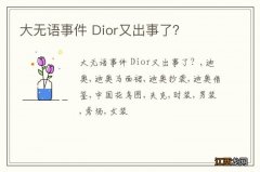 大无语事件 Dior又出事了？