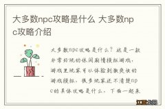 大多数npc攻略是什么 大多数npc攻略介绍