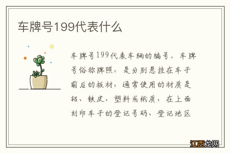 车牌号199代表什么