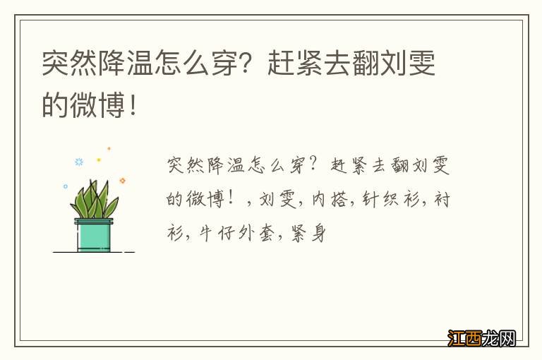 突然降温怎么穿？赶紧去翻刘雯的微博！