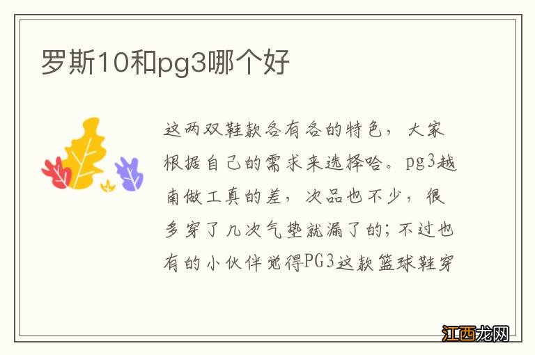 罗斯10和pg3哪个好