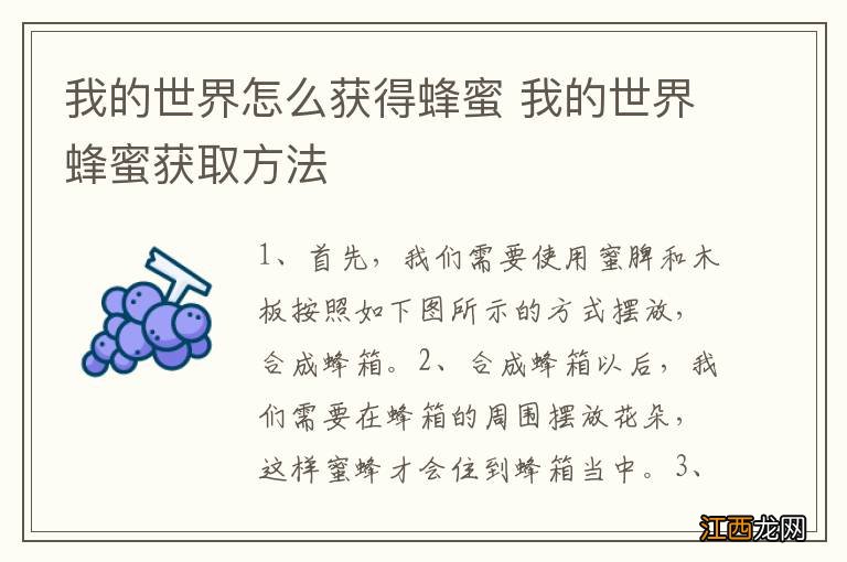 我的世界怎么获得蜂蜜 我的世界蜂蜜获取方法