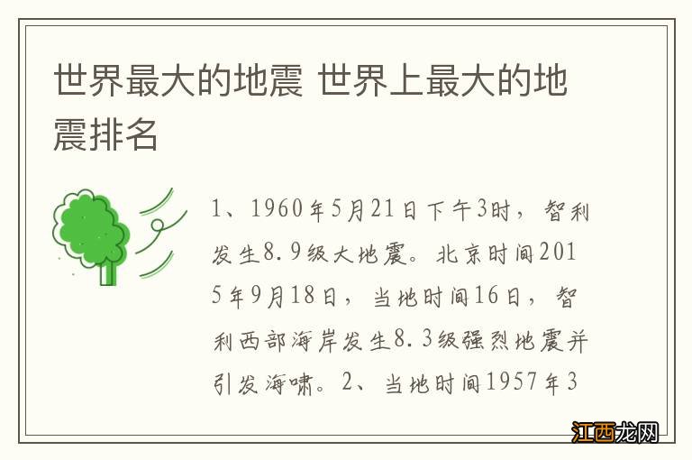 世界最大的地震 世界上最大的地震排名