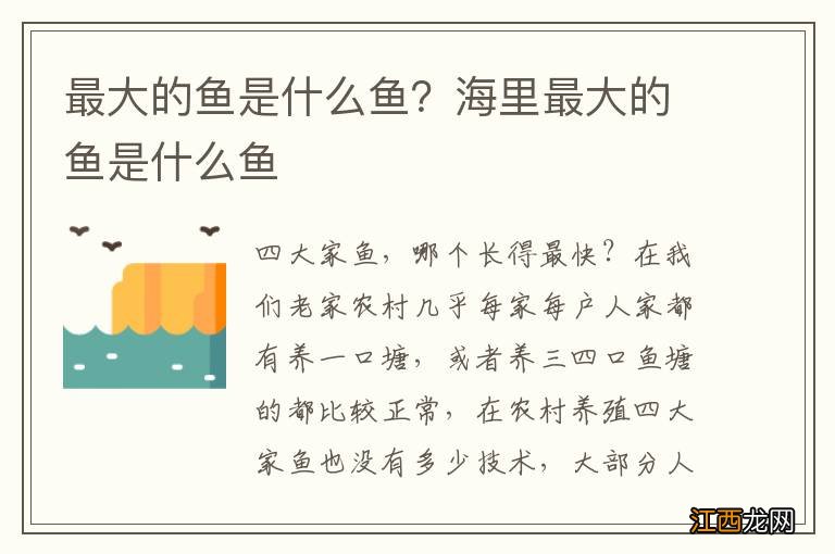 最大的鱼是什么鱼？海里最大的鱼是什么鱼