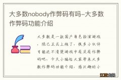 大多数nobody作弊码有吗-大多数作弊码功能介绍