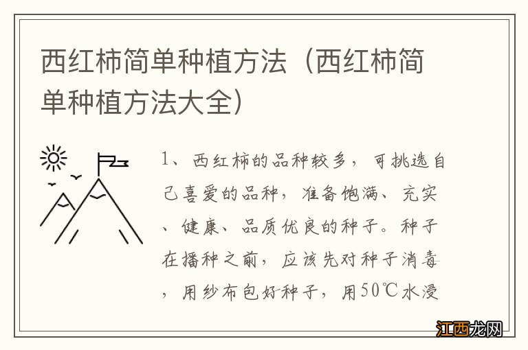 西红柿简单种植方法大全 西红柿简单种植方法