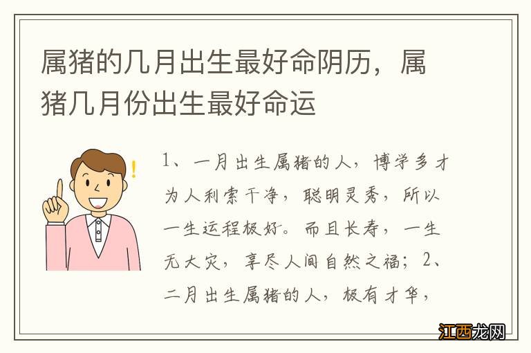 属猪的几月出生最好命阴历，属猪几月份出生最好命运