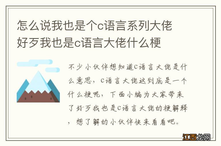 怎么说我也是个c语言系列大佬 好歹我也是c语言大佬什么梗