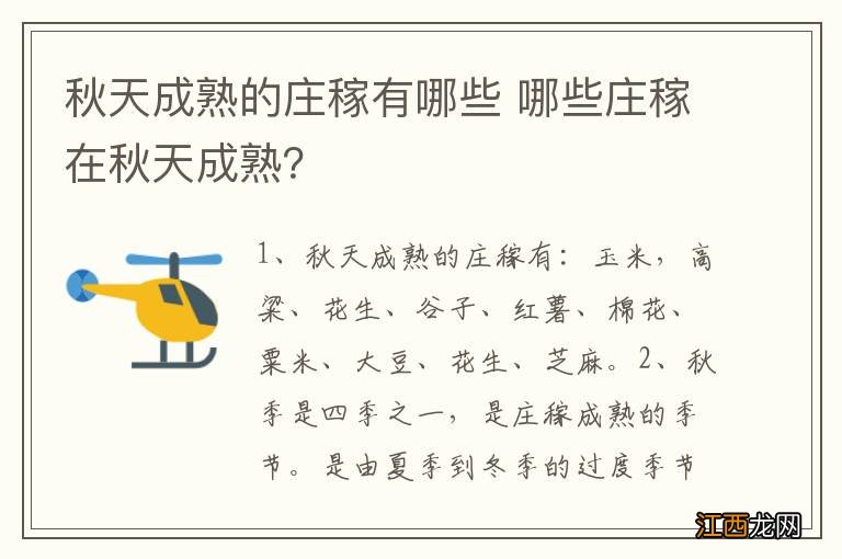 秋天成熟的庄稼有哪些 哪些庄稼在秋天成熟？