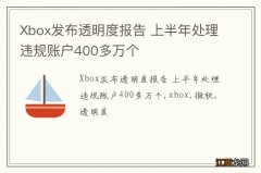 Xbox发布透明度报告 上半年处理违规账户400多万个