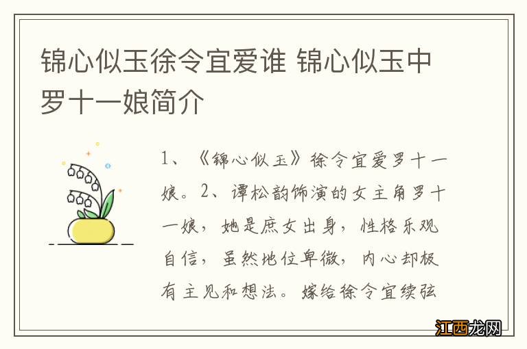 锦心似玉徐令宜爱谁 锦心似玉中罗十一娘简介