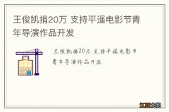 王俊凯捐20万 支持平遥电影节青年导演作品开发