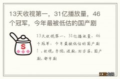 13天收视第一，31亿播放量，46个冠军，今年最被低估的国产剧！