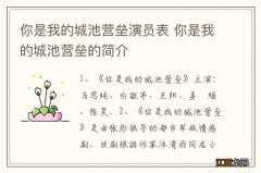 你是我的城池营垒演员表 你是我的城池营垒的简介