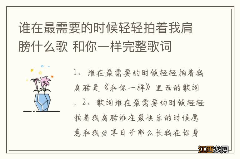 谁在最需要的时候轻轻拍着我肩膀什么歌 和你一样完整歌词