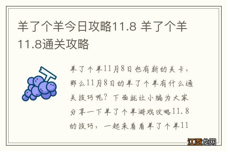 羊了个羊今日攻略11.8 羊了个羊11.8通关攻略