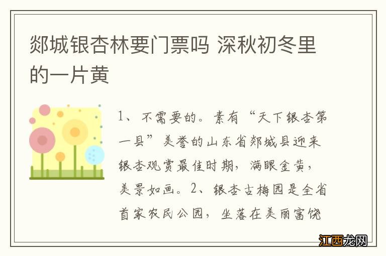 郯城银杏林要门票吗 深秋初冬里的一片黄