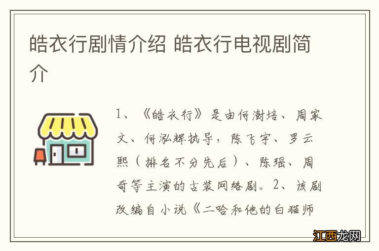 皓衣行剧情介绍 皓衣行电视剧简介