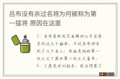 吕布没有杀过名将为何被称为第一猛将 原因在这里