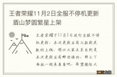 王者荣耀11月2日全服不停机更新盾山梦圆繁星上架